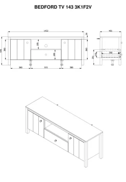 Home affaire Lowboard »BEDFORD, TV-Board, TV-Kommode, TV-Schrank, TV-Unterschrank, TV-Möbel« MDF-Profil 2D ummantelt, Hotstamping