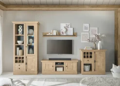 Home affaire Lowboard »Cornwall, Unterschrank im Landhausstil, Kommode, Eiche Dekor« 1 Stk. tlg. verschnörkelte Metallgriffe, offene Fächer und Türen, 152 cm breit