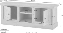 Home affaire Lowboard »Cornwall, Unterschrank im Landhausstil, Kommode, Eiche Dekor« 1 Stk. tlg. verschnörkelte Metallgriffe, offene Fächer und Türen, 152 cm breit
