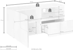 Home affaire Lowboard »Dama Breite 121 cm, TV-Board 1 Tür, 1 Schubkasten, TV-Schrank« Front in 3D-Optik, grifflos, verschiedene Farben
