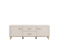 Home affaire Lowboard »Darwen TV-Board, TV-Kommode, TV-Schrank, TV-Unterschrank, TV-Möbel« Abgerundete Kanten, matte Kaschmir-Oberflächen, mit 2 Schubladen