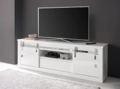 Home affaire Lowboard »Daytona, moderner TV-Unterschrank, Kommode in Weiß Hochglanz« mit Schiebetürenbeschlag in Chrom-Optik, ausreichend Stauraum