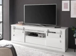 Home affaire Lowboard »Daytona, moderner TV-Unterschrank, Kommode in Weiß Hochglanz« mit Schiebetürenbeschlag in Chrom-Optik, ausreichend Stauraum