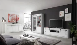 Home affaire Lowboard »Daytona, moderner TV-Unterschrank, Kommode in Weiß Hochglanz« mit Schiebetürenbeschlag in Chrom-Optik, ausreichend Stauraum