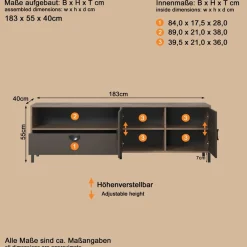 Home affaire Lowboard »Fusion« 1 Stk. tlg. TV-Lowboard mit Soft-Close-Türen & Schubkasten – (B/T/H) 183/40/55 cm