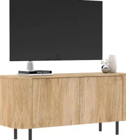 Home affaire Lowboard »Murano, 131 cm breit, 2 Türen, TV-Schrank, TV-Kommode, Medienboard« Formgebogenes MDF, Stirnseiten mit Rundung, Füße und Griffe aus Metall