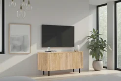 Home affaire Lowboard »Murano, 131 cm breit, 2 Türen, TV-Schrank, TV-Kommode, Medienboard« Formgebogenes MDF, Stirnseiten mit Rundung, Füße und Griffe aus Metall