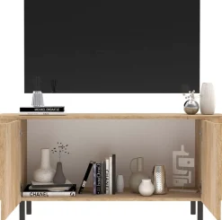 Home affaire Lowboard »Murano, 131 cm breit, 2 Türen, TV-Schrank, TV-Kommode, Medienboard« Formgebogenes MDF, Stirnseiten mit Rundung, Füße und Griffe aus Metall