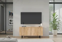 Home affaire Lowboard »Murano, 131 cm breit, 2 Türen, TV-Schrank, TV-Kommode, Medienboard« Formgebogenes MDF, Stirnseiten mit Rundung, Füße und Griffe aus Metall