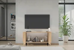 Home affaire Lowboard »Murano, 131 cm breit, 2 Türen, TV-Schrank, TV-Kommode, Medienboard« Formgebogenes MDF, Stirnseiten mit Rundung, Füße und Griffe aus Metall