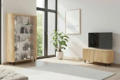 Home affaire Lowboard »Murano, 131 cm breit, 2 Türen, TV-Schrank, TV-Kommode, Medienboard« Formgebogenes MDF, Stirnseiten mit Rundung, Füße und Griffe aus Metall