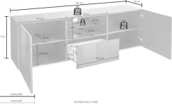Home affaire Lowboard »Prisma Breite 181 cm, TV-Board 2 Türen, 1 Schubkasten, TV-Schrank« Front mit elegantem Siebdruck, grifflos, viel Stauraum