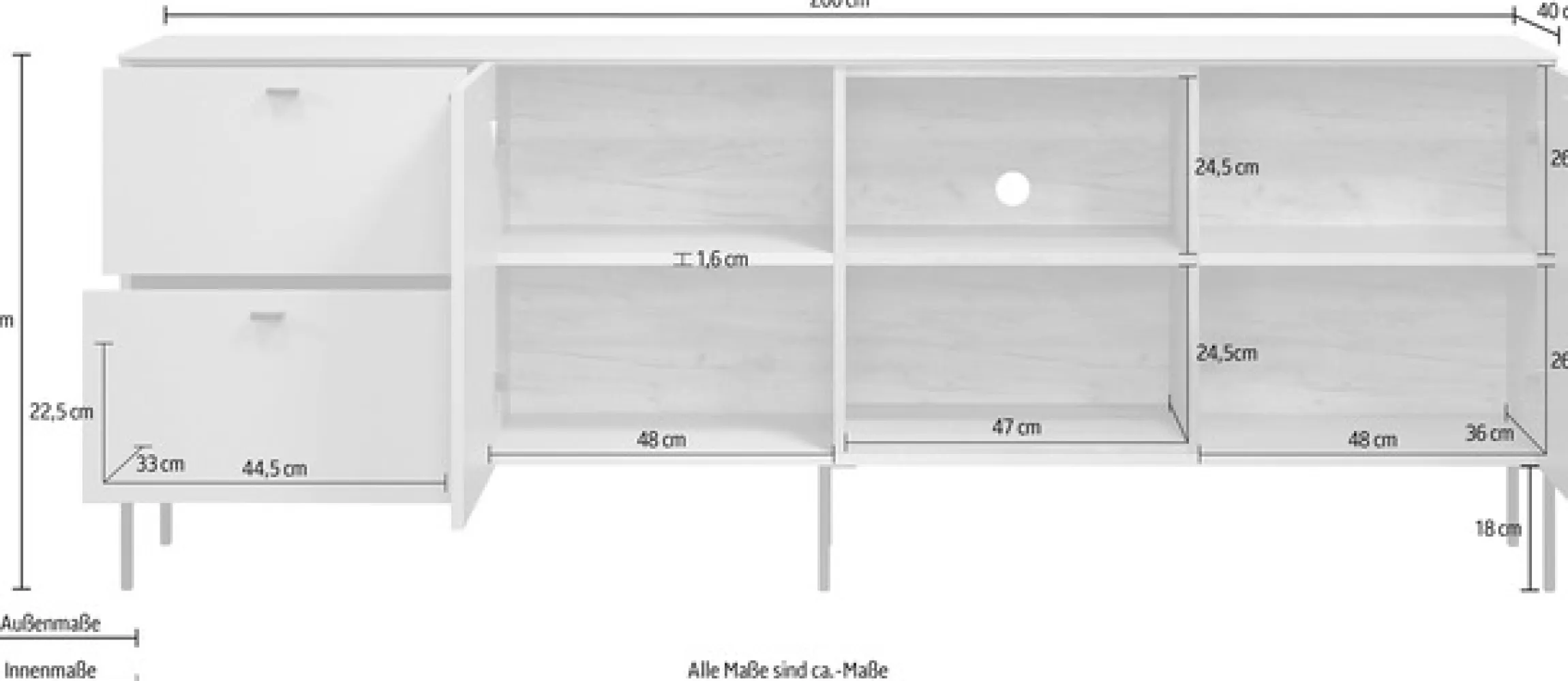 Home affaire Lowboard »San Pedro« 1 Stk. tlg. TV-Lowboard mit Türen, Schubkasten & Soft-Close - (B/T/H) 200/40/75 cm