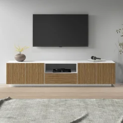 Home affaire Lowboard »Vega,Lowboard,TV Board,TV Schrank,220 cm« mit 4 Türen und 1 Schublade,Fronten mit Rillen-Optik