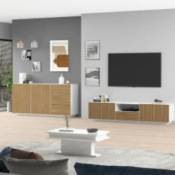 Home affaire Lowboard »Vega,Lowboard,TV Board,TV Schrank,220 cm« mit 4 Türen und 1 Schublade,Fronten mit Rillen-Optik