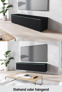 Home affaire Lowboard »wahlweise mit oder ohne Beleuchtung« 1 Stk. tlg. 140 cm TV-Board ohne Griffe, mit viel Stauraum, stehend und hängend