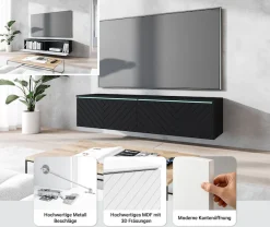 Home affaire Lowboard »wahlweise mit oder ohne Beleuchtung« 1 Stk. tlg. 140 cm TV-Board ohne Griffe, mit viel Stauraum, stehend und hängend