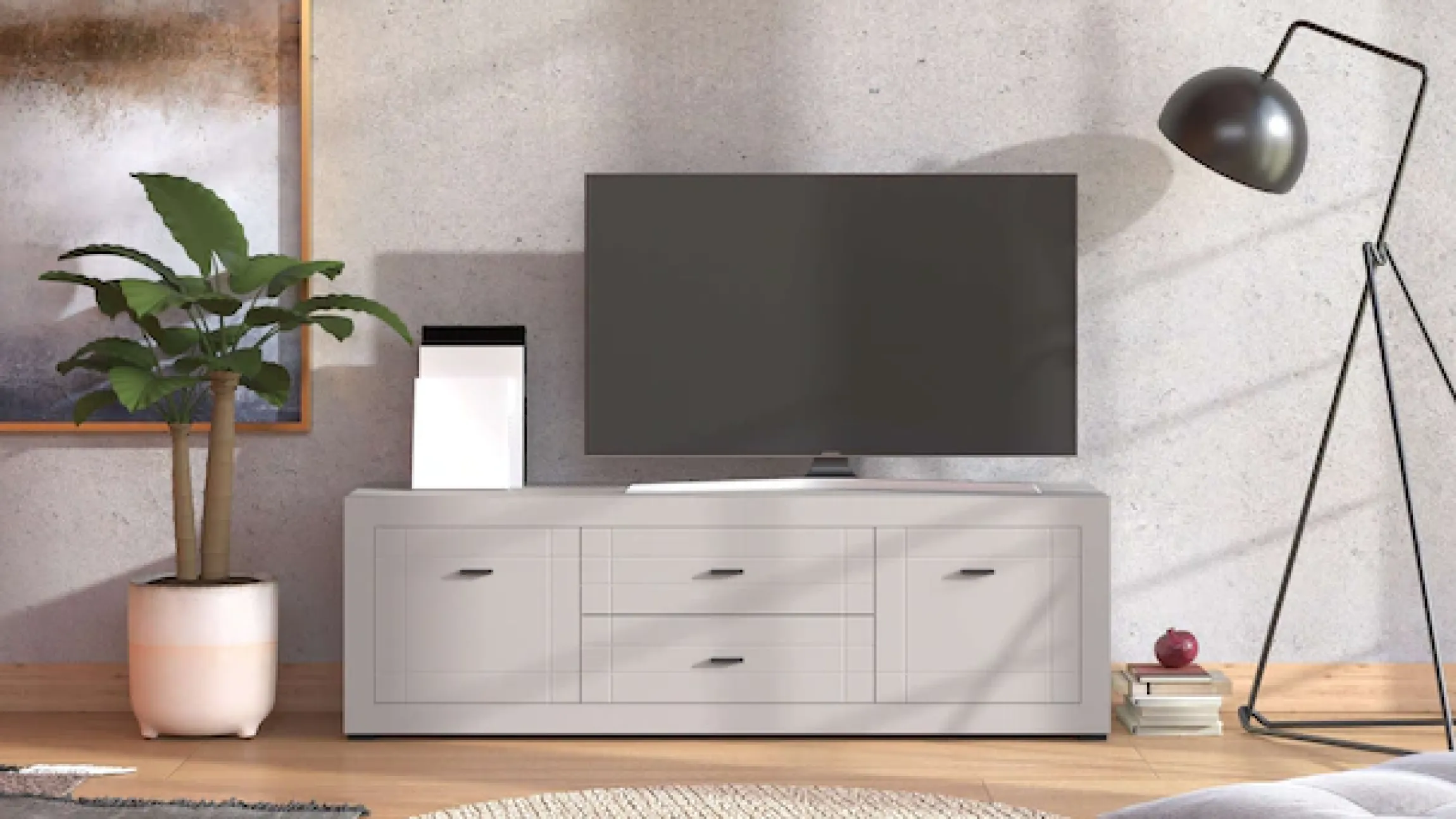 Home affaire Lowboard »Warwick TV-Board, TV-Kommode, TV-Schrank, TV-Unterschrank, TV-Möbel« Elegantes Lowboard in Kaschmir mit viel Stauraum, Heißfolienprägung