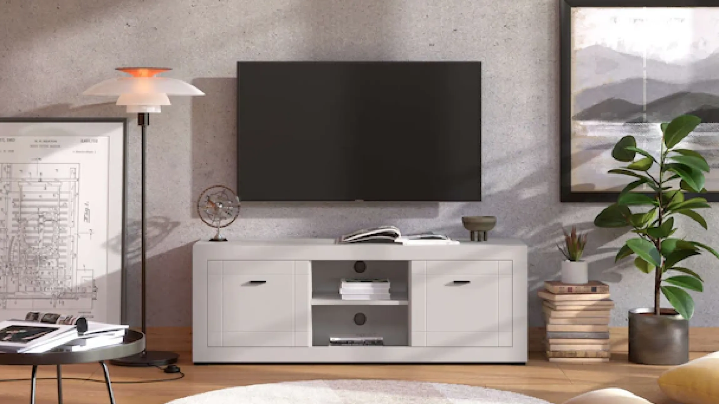 Home affaire Lowboard »Warwick TV-Board, TV-Kommode, TV-Schrank, TV-Unterschrank, TV-Möbel« Elegantes Lowboard in Kaschmir mit viel Stauraum, Heißfolienprägung