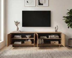 Home affaire Lowboard »Zen, 205 cm breit, 4 Türen, Mediaboard, TV-Schrank, TV-Board« Push-to-open, 3D-Fronten, Mercure-Holzstruktur, viel Stauraum