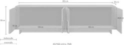 Home affaire Lowboard »Zen, 205 cm breit, 4 Türen, Mediaboard, TV-Schrank, TV-Board« Push-to-open, 3D-Fronten, Mercure-Holzstruktur, viel Stauraum