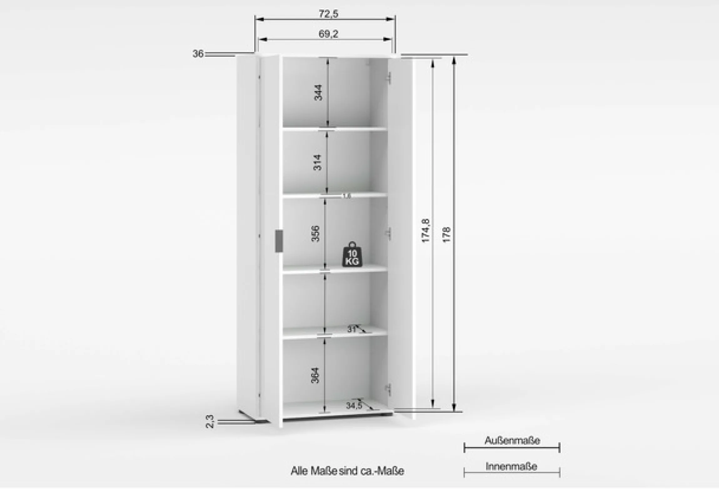 Home affaire Mehrzweckschrank »JOLLY, Stauraumschrank , Breite 72,5 cm , Höhe 178 cm« 1 Stk. tlg. 2 Türen, 4 Einlegeböden-Schrank hochglanz lackiert