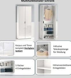 Home affaire Mehrzweckschrank »JOLLY, Stauraumschrank , Breite 72,5 cm , Höhe 178 cm« 1 Stk. tlg. 2 Türen, 4 Einlegeböden,1 Auszugsstange - Schrank hochglanz lackiert