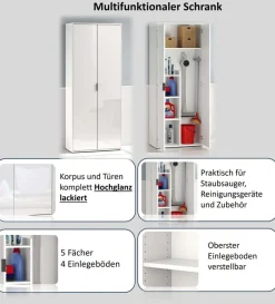 Home affaire Mehrzweckschrank »JOLLY, Stauraumschrank , Breite 72,5 cm , Höhe 178 cm« 1 Stk. tlg. 2-türiger Schrank, 3 kleine + 1 großer Boden, hochglanz lackiert