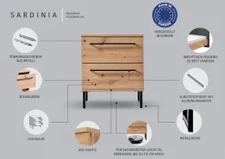 Home affaire Nachtkommode »Sardinia, Nachtschrank, Maße (B/T/H): 45,5/35/54 cm« FSC-zertifizierter Holzwerkstoff,mit 2 Schubladen, Metallgriffe und Metallfüße in Kufenform