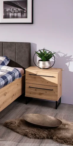 Home affaire Nachtkommode »Sardinia, Nachtschrank, Maße (B/T/H): 45,5/35/54 cm« FSC-zertifizierter Holzwerkstoff,mit 2 Schubladen, Metallgriffe und Metallfüße in Kufenform
