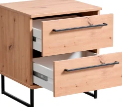 Home affaire Nachtkommode »Sardinia, Nachtschrank, Maße (B/T/H): 45,5/35/54 cm« FSC-zertifizierter Holzwerkstoff,mit 2 Schubladen, Metallgriffe und Metallfüße in Kufenform