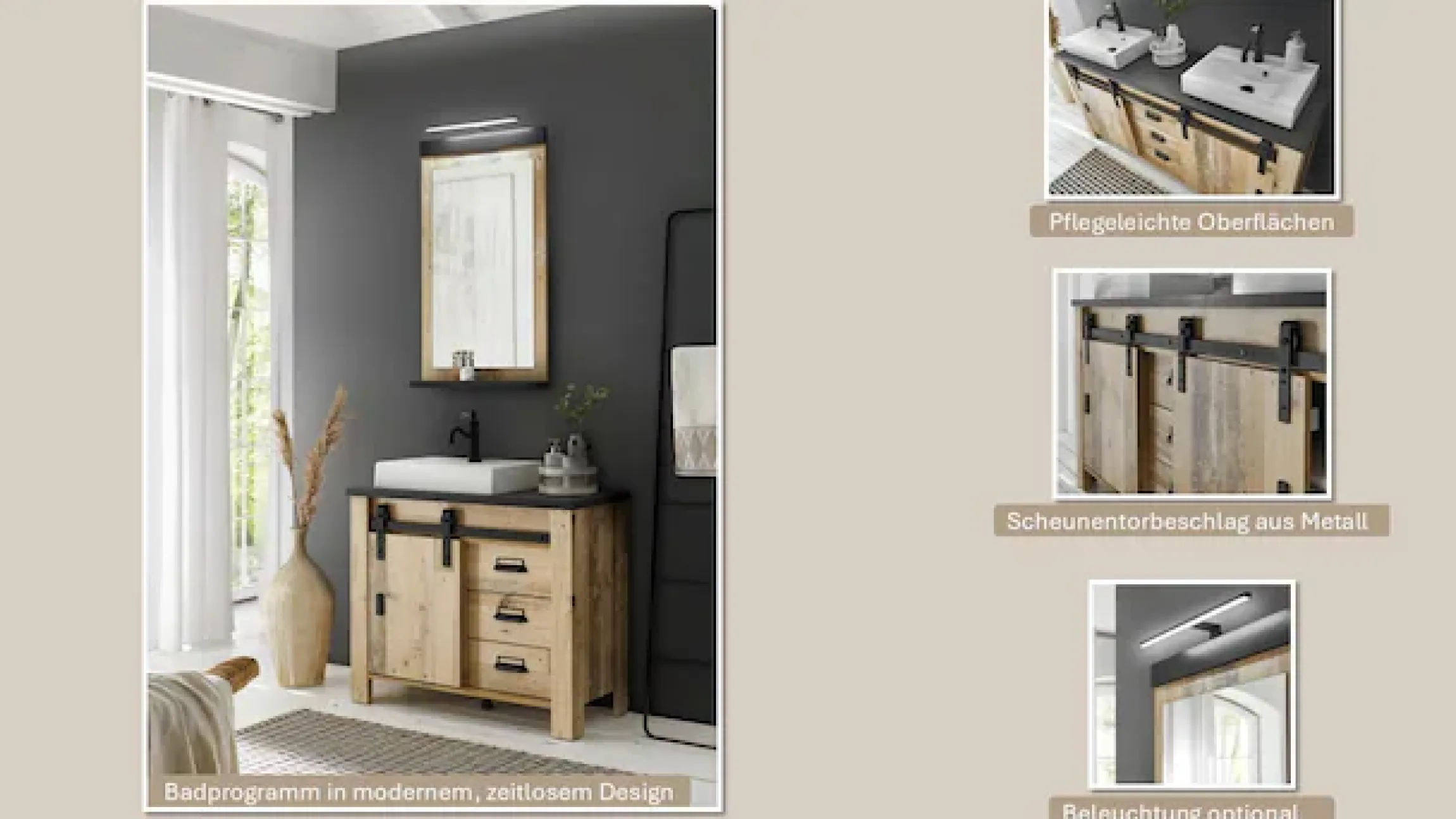 Home affaire Regal »SHERWOOD« modernes Holz Dekor, mit Scheunentorbeschlag aus Metall, Höhe 201 cm
