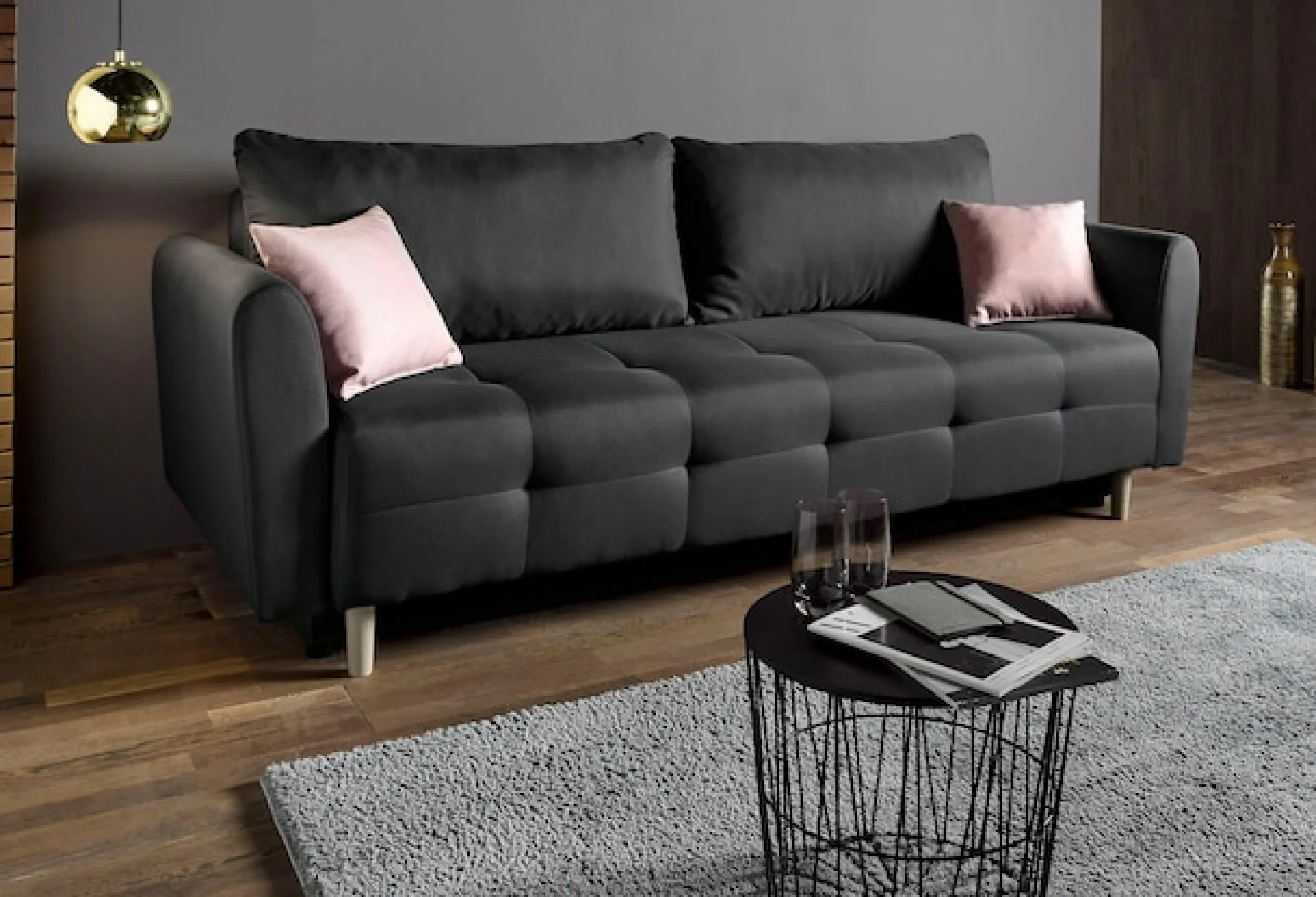 Home affaire Schlafsofa »Nordic, B: 219 cm, Liegel. 137x195 cm« Schlaffunktion, Bettkasten & 2 Zierkissen, Federkern