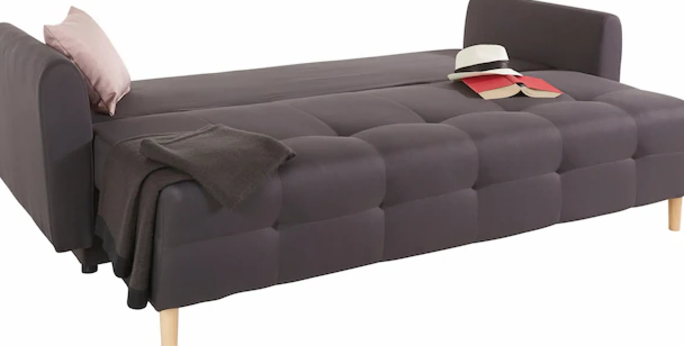 Home affaire Schlafsofa »Nordic, B: 219 cm, Liegel. 137x195 cm« Schlaffunktion, Bettkasten & 2 Zierkissen, Federkern