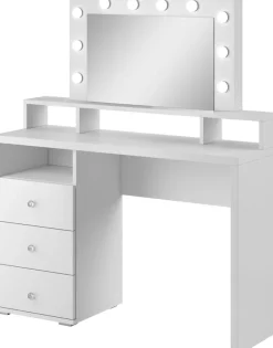 Home affaire Schminktisch »Diva Frisiertisch Hollywood Theater 120x136x40cm« 3 Schubladen mit Hochglanzfront,Kosmetiktisch Spiegel mit LED Beleuchtung Griffe Kristalloptik