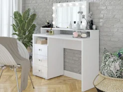 Home affaire Schminktisch »Diva Frisiertisch Hollywood Theater 120x136x40cm« 3 Schubladen mit Hochglanzfront,Kosmetiktisch Spiegel mit LED Beleuchtung Griffe Kristalloptik