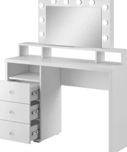 Home affaire Schminktisch »Diva Frisiertisch Hollywood Theater 120x136x40cm« 3 Schubladen mit Hochglanzfront,Kosmetiktisch Spiegel mit LED Beleuchtung Griffe Kristalloptik