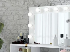Home affaire Schminktisch »Diva Frisiertisch Hollywood Theater 120x136x40cm« 3 Schubladen mit Hochglanzfront,Kosmetiktisch Spiegel mit LED Beleuchtung Griffe Kristalloptik