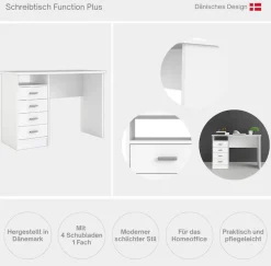 Home affaire Schreibtisch »Function Plus, Arbeitstisch, Bürotisch, staurum, minimalistisch« mit 4 Schubladen,1 Einlegeboden, zeitlos, 1 offenes Fachbreite 110 cm
