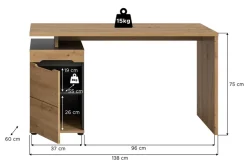 Home affaire Schreibtisch »REHAT, Bürotisch, Computertisch, Laptoptisch« bietet viel Stauraum für sämtliches Büromaterial,grifflose Fronten, 1 Tür mit verstellbarem Einlegeboden, Breite: 138cm
