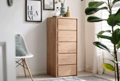 Home affaire Schubkastenkommode »Zetra Hochkommode, 5 Schubladen/1 Tür mit Soft-Close-Function« Fertig montiert, Eiche Massivholz, Breite 47 cm