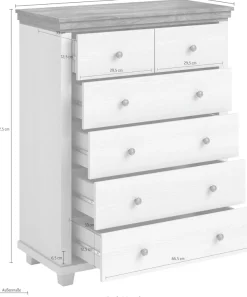Home affaire Schubkastenkommode »Evora mit 6 Schubladen, viel Stauraum, 90x42x112,5 cm (BxTxH) FSC®« Kommode mit MDF-Applikationen, Landhausstil, passende Ergänzung