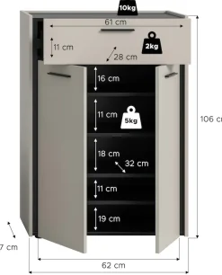 Home affaire Schuhkommode »RAK, Breite 75 cm, viel Stauraum, 2 Türen, 5 Fächer, 1 Schubkasten« bietet Platz für ca. 25 Schuhe,Kommode, Schuhschrank, Garderobenschrank, Schrank, Flurschrank