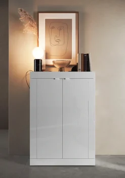 Home affaire Schuhschrank »Basic Breite 78 cm, Höhe 116 cm, Schuhkommode,« moderne Rahmenoptik, Metallgriffe, 4 Einlegeböden