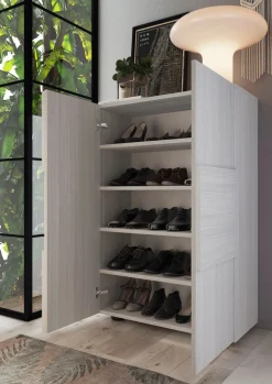 Home affaire Schuhschrank »Dama Breite 78 cm, Höhe 116 cm, Schuhkommode,« Front in 3D-Optik, 4 Einlegeböden, ca. 17 Paar Schuhe