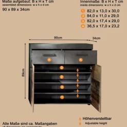 Home affaire Schuhschrank »Ilana« Schuhschrank für 16 Paar Schuhe - (B/T/H) 90/34/89 cm