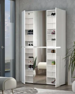 Home affaire Schuhschrank »Mister,Schuhkommode,Schuhmöbel,Schuhablage,Schuhregal« Breite 120 cm, Höhe 200 cm, Tiefe 34 cm, 6 Türen, 24 Fächer, 2 Spiegel