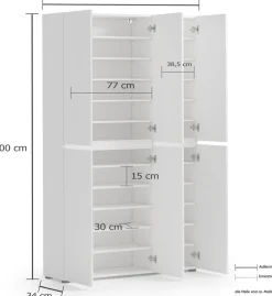 Home affaire Schuhschrank »Mister,Schuhkommode,Schuhmöbel,Schuhablage,Schuhregal« Breite 120 cm, Höhe 200 cm, Tiefe 34 cm, 6 Türen, 24 Fächer, 2 Spiegel