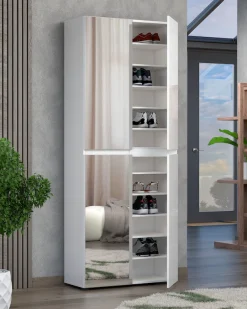Home affaire Schuhschrank »Mister,Schuhkommode,Schuhmöbel,Schuhablage,Schuhregal« Hochglanz lackiert, B/T/H: 80x34x200 cm, 4 Türen, 12 Fächer, 2 Spiegel