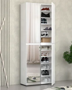Home affaire Schuhschrank »Mister,Schuhkommode,Schuhmöbel,Schuhablage,Schuhregal« Hochglanz lackiert, B/T/H: 80x34x200 cm, 4 Türen, 12 Fächer, 2 Spiegel